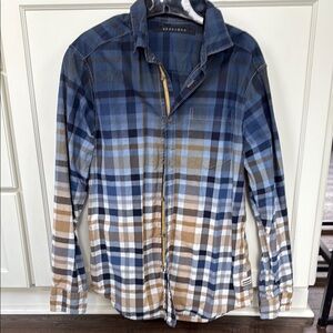 Sean John mens  Blue and Brown Plaid button down Medium